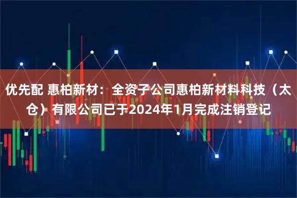 优先配 惠柏新材：全资子公司惠柏新材料科技（太仓）有限公司已于2024年1月完成注销登记