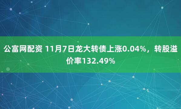 公富网配资 11月7日龙大转债上涨0.04%，转股溢价率132.49%