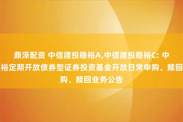 鼎泽配资 中信建投稳裕A,中信建投稳裕C: 中信建投稳裕定期开放债券型证券投资基金开放日常申购、赎回业务公告